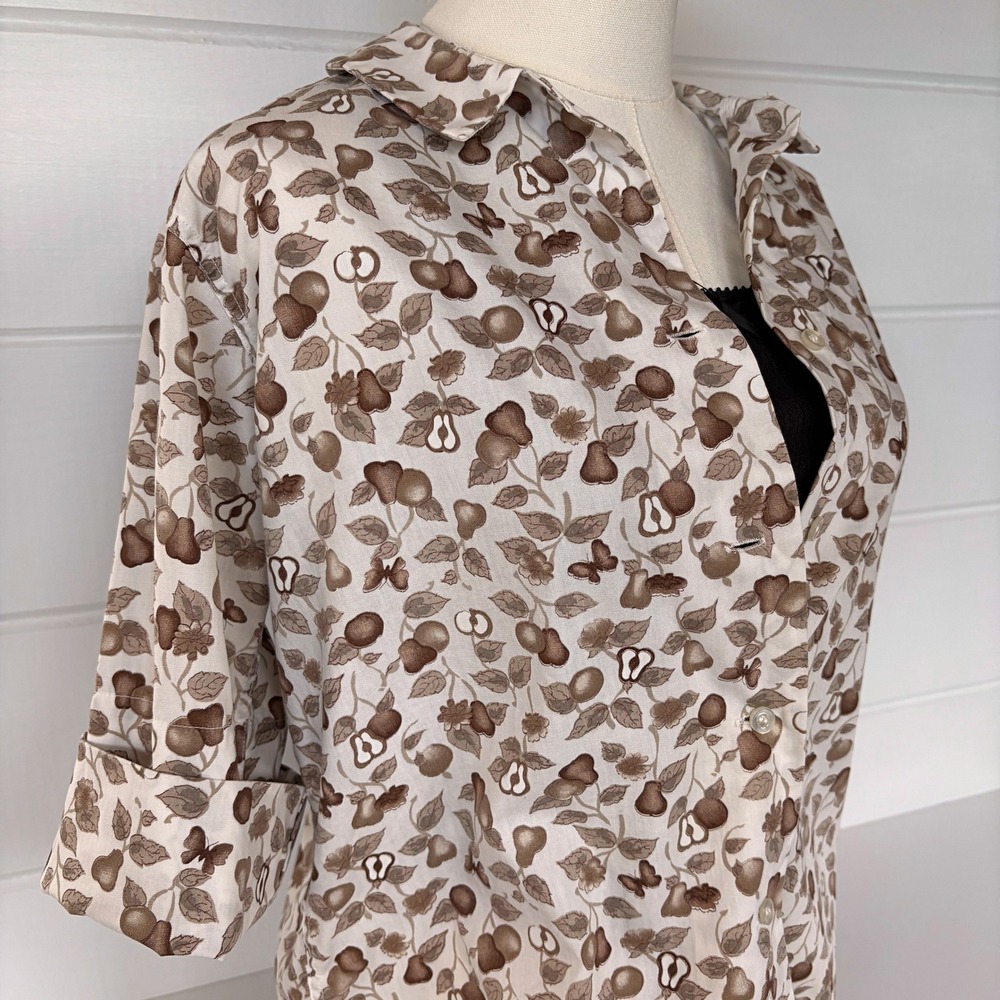 Vtg 1950s Shapely Cotton RollUp Sleeve Collared Harvest Fall Autumn Thanksgiving - Picture 6 of 11